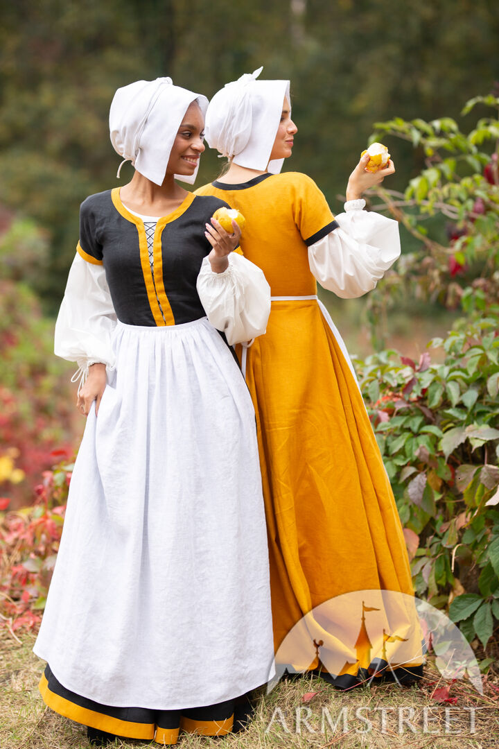 Mittelalter-Schürze Aus Leinen – Renaissance Halbschürze, Lang & Atmungsaktiv (weiß/grau)