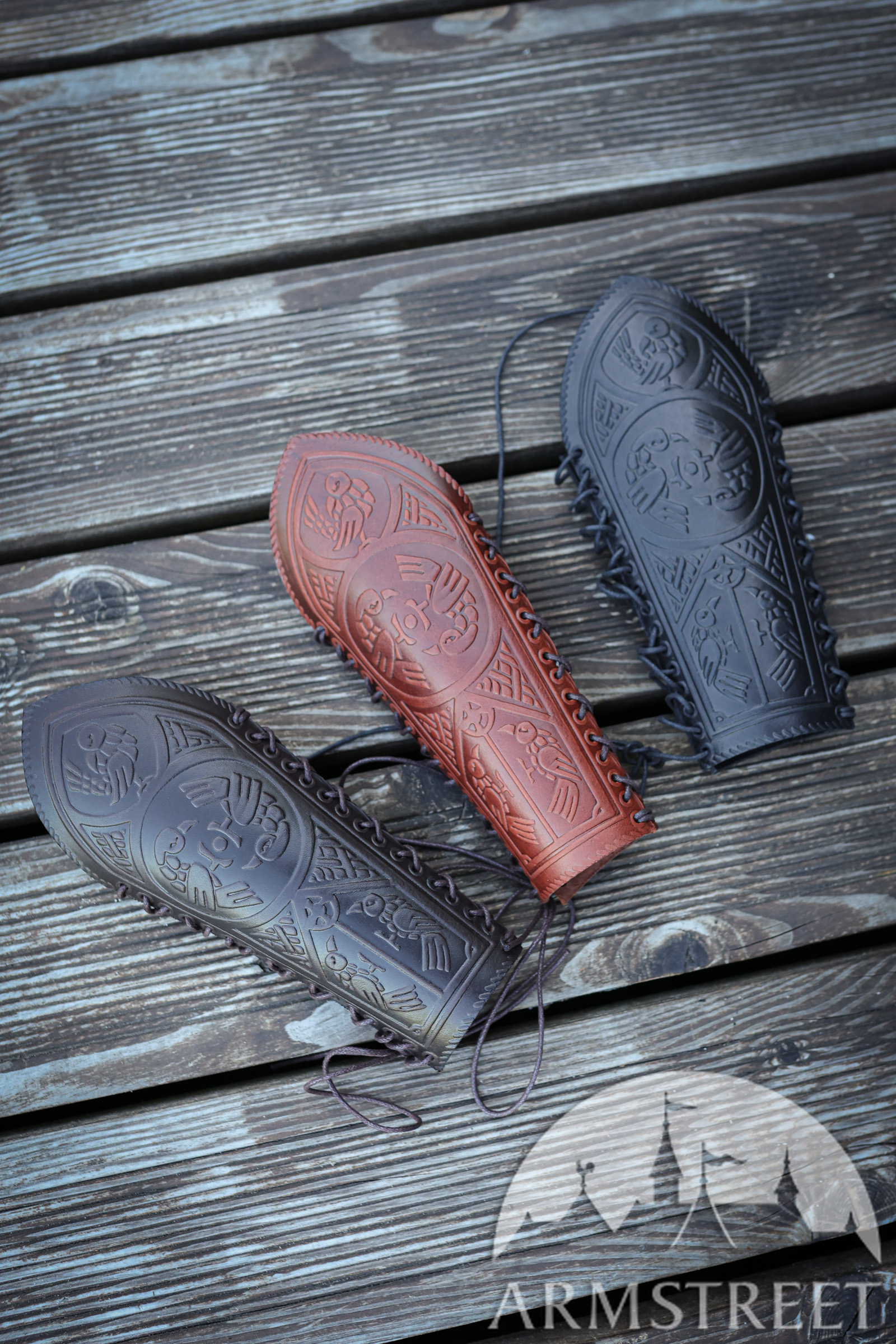 Pair of leather arm bracers "Huntress" forearm guards